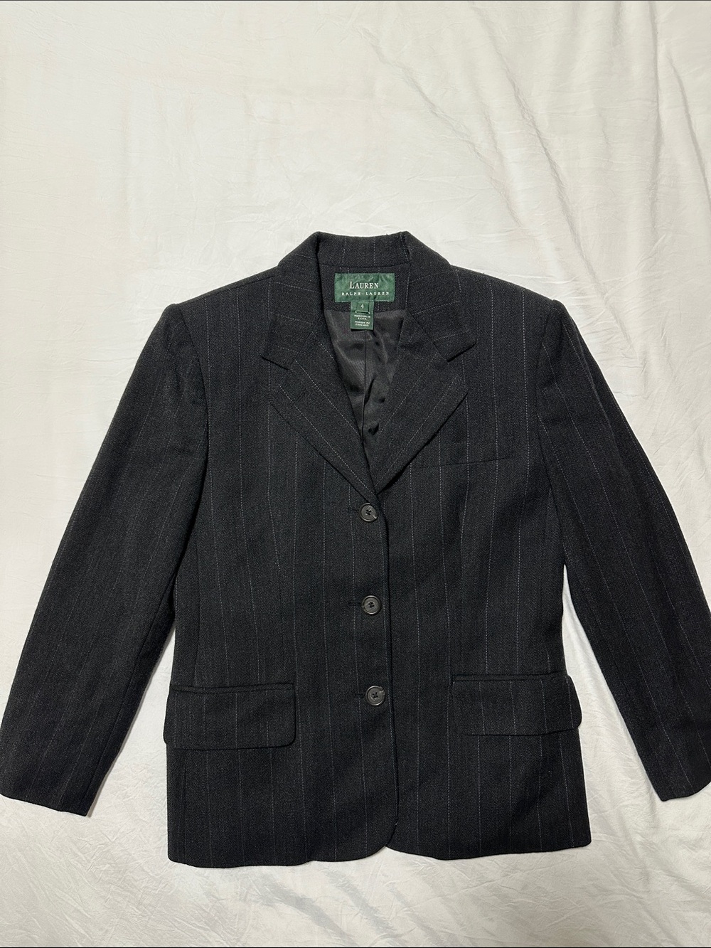 Ralph Lauren Charcoal Pinstripe Women's Blazer Size 4 Made in USA
